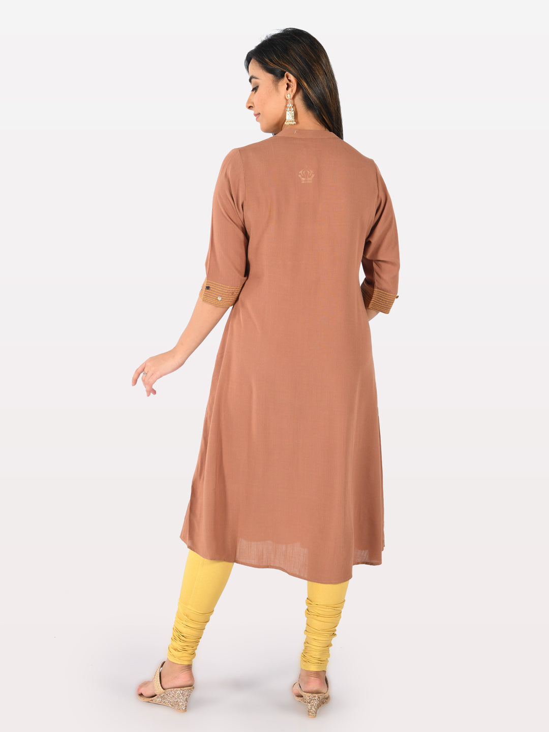 Neeru's Brown Embroidered Straight Kurta