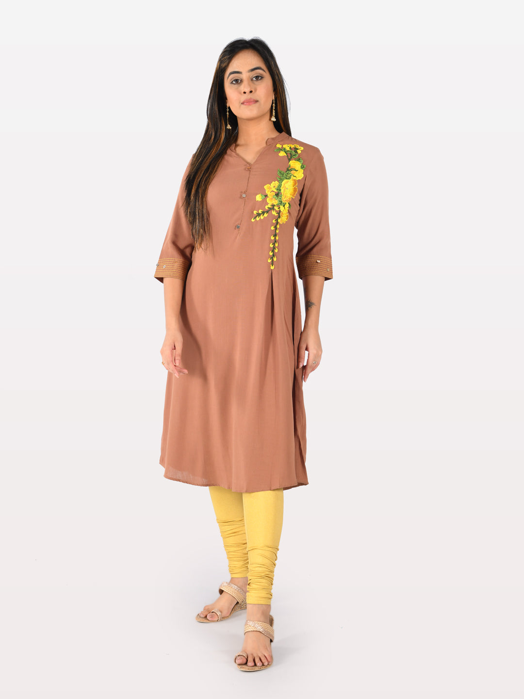 Neeru's Brown Embroidered Straight Kurta