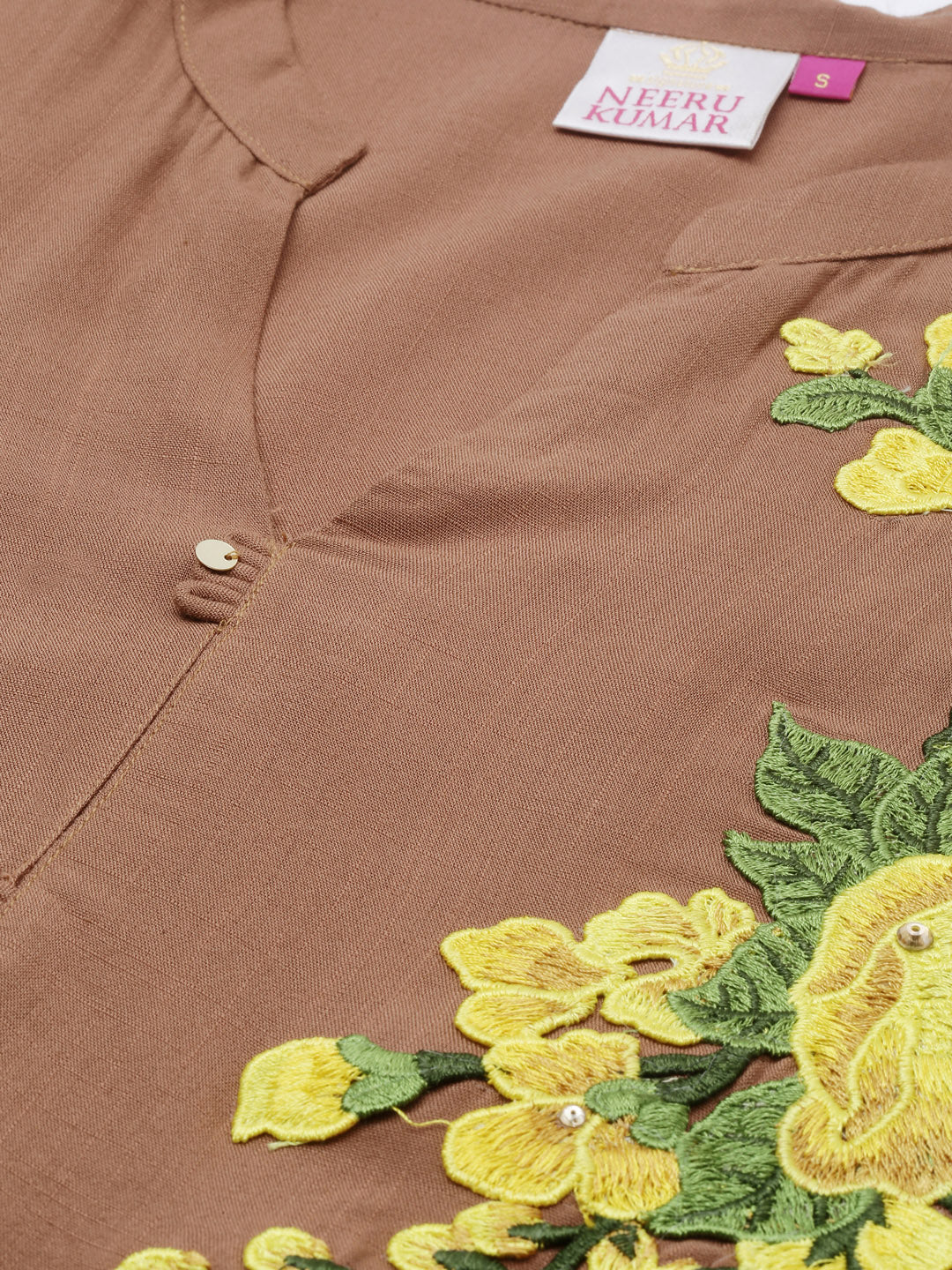 Neeru's Brown Embroidered A Line Kurta