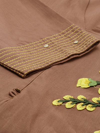 Neeru's Brown Embroidered A Line Kurta