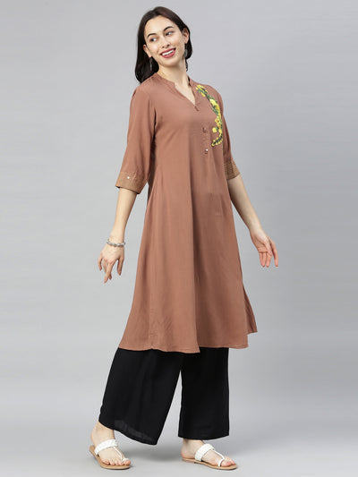 Neeru's Brown Embroidered A Line Kurta