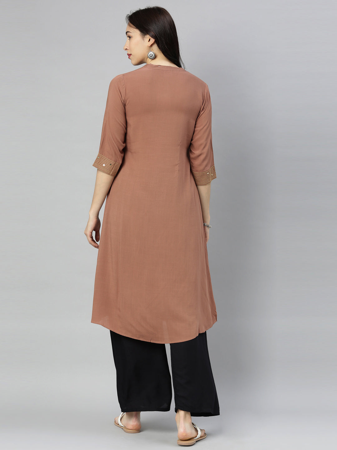 Neeru's Brown Embroidered A Line Kurta