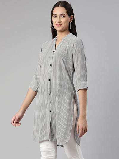 Neeru's Grey Curved Cotton Silk Kurtas