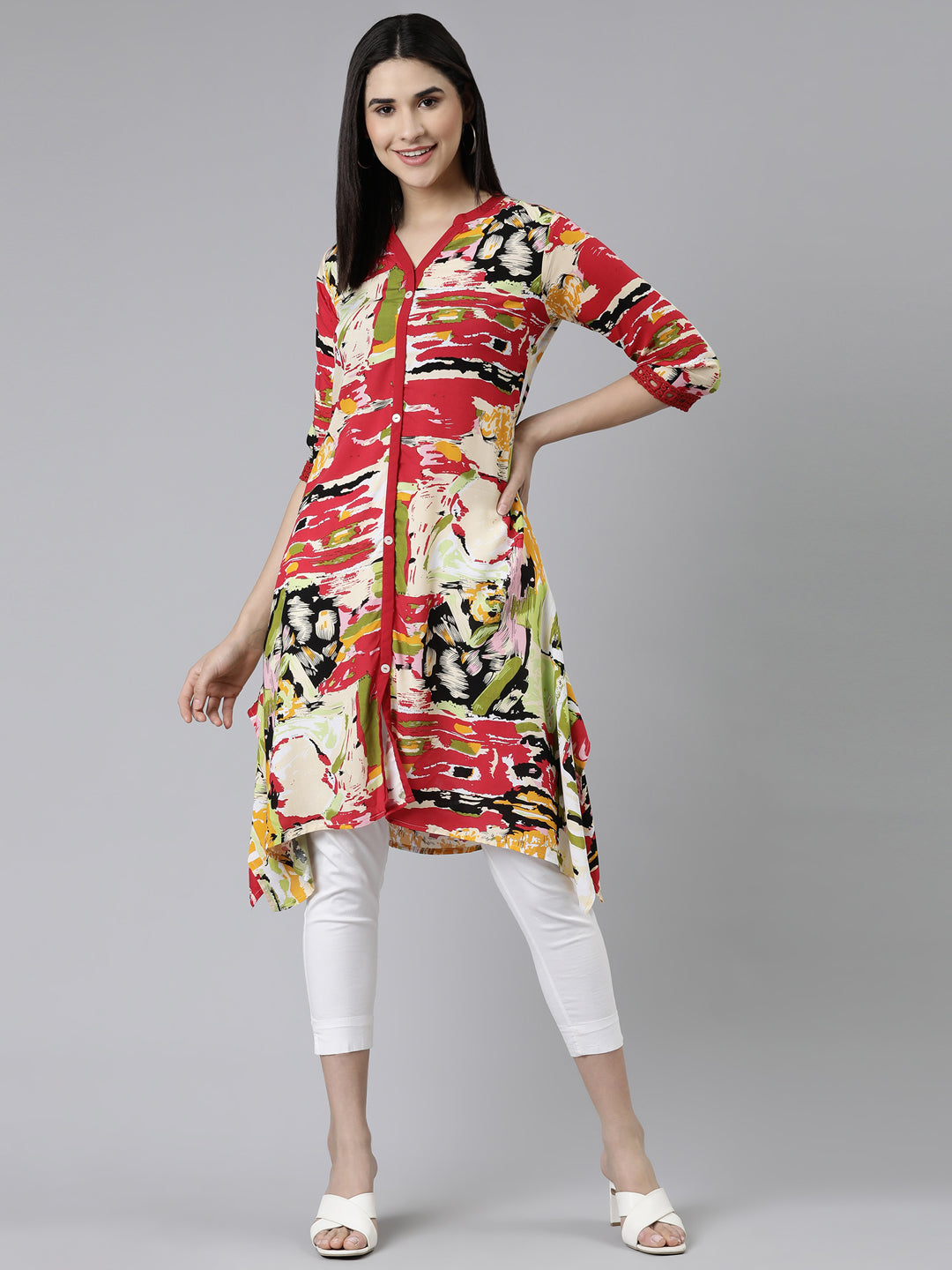 Neeru's Multi Curved Solid Cotton Silk Kurtas