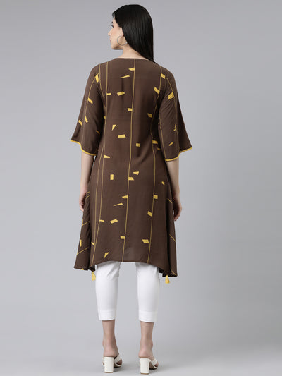 Neeru's Brown Curved Printed Cotton Kurtas