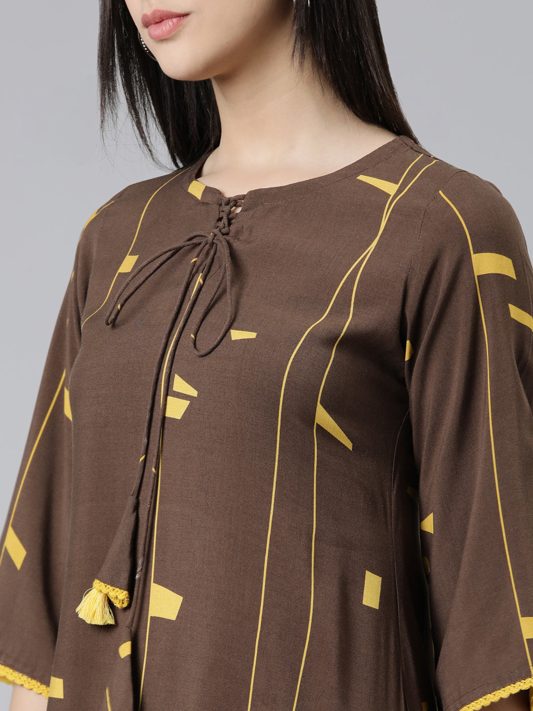 Neeru's Brown Curved Printed Cotton Kurtas