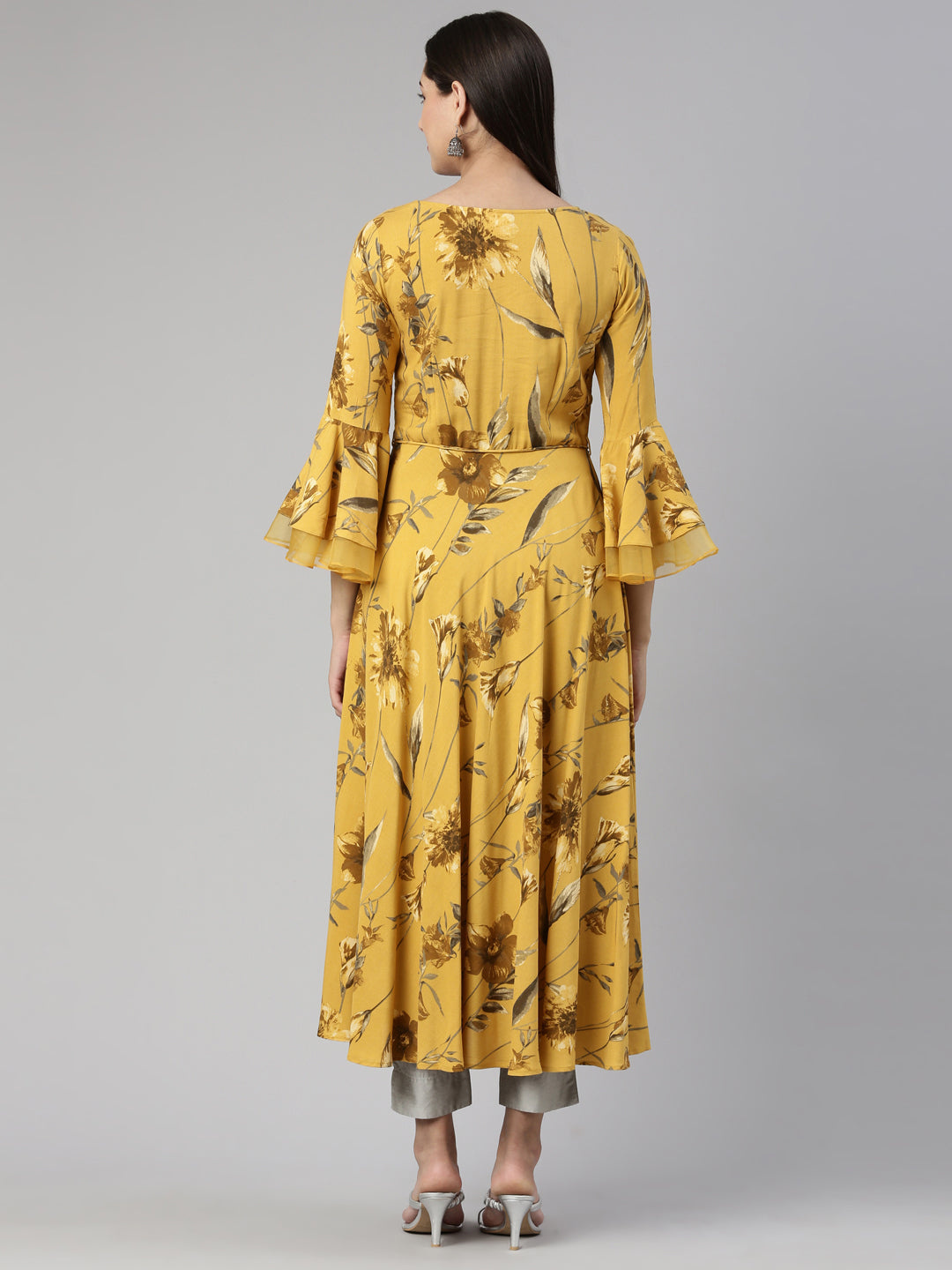 Neeru's Mustard Anarkali Straight Cotton Silk Kurtas