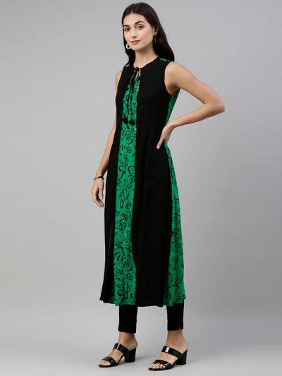 Neeru's Green Color Rayon Fabric Overcoat