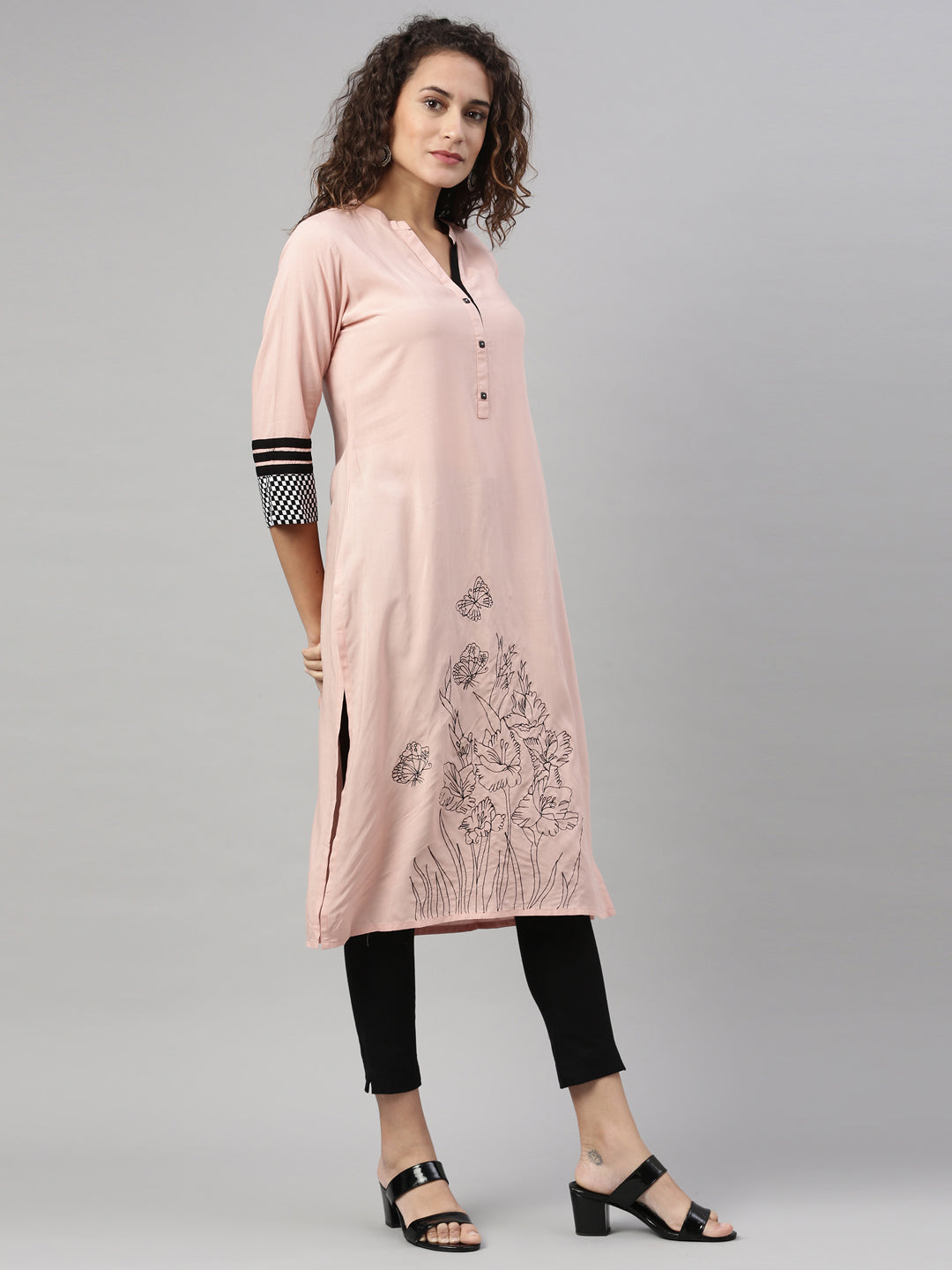 Neeru's Peach Color Rayon Fabric Kurta