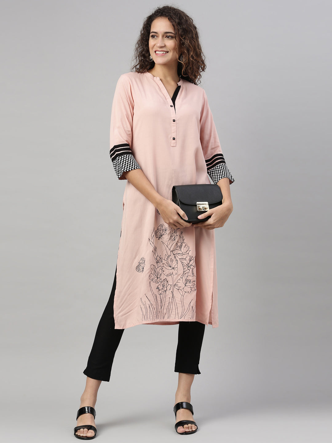 Neeru's Peach Color Rayon Fabric Kurta