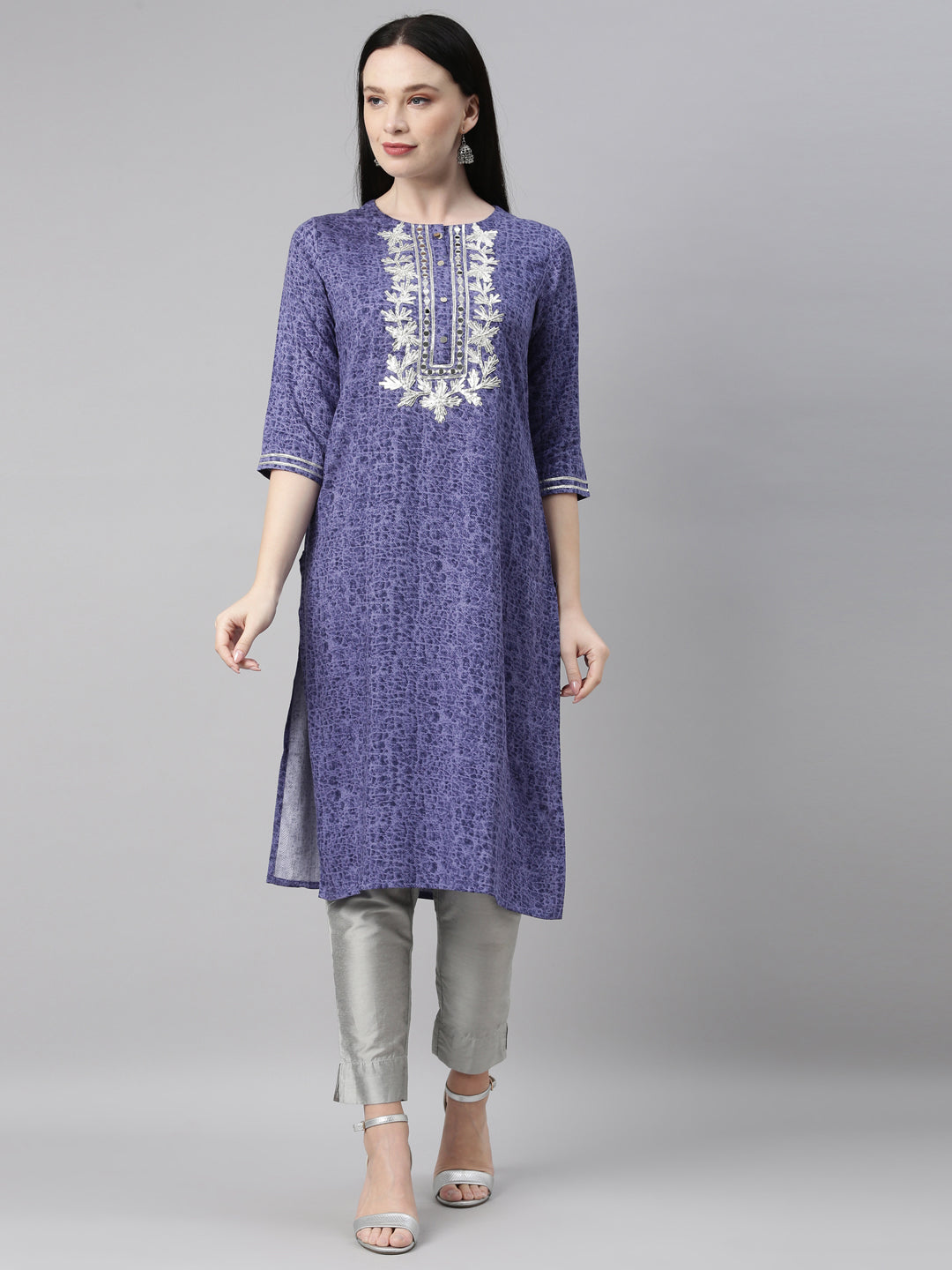 Neeru's Blue Color Printed Fabric Kurta