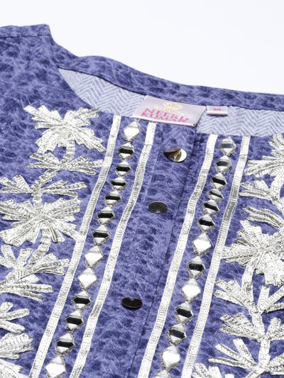 Neeru's Blue Color Printed Fabric Kurta