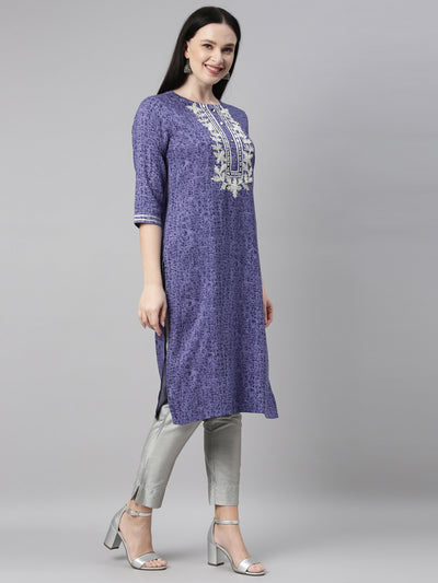 Neeru's Blue Color Printed Fabric Kurta