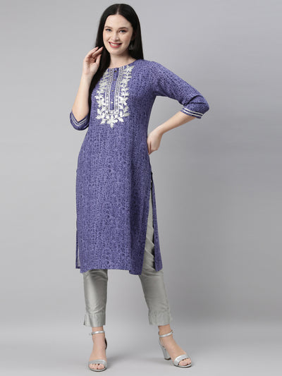 Neeru's Blue Color Printed Fabric Kurta