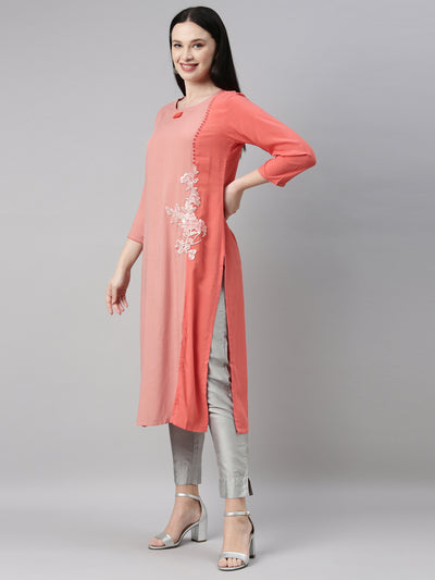 Neeru's Peach Color Slub Riyon Fabric Kurta