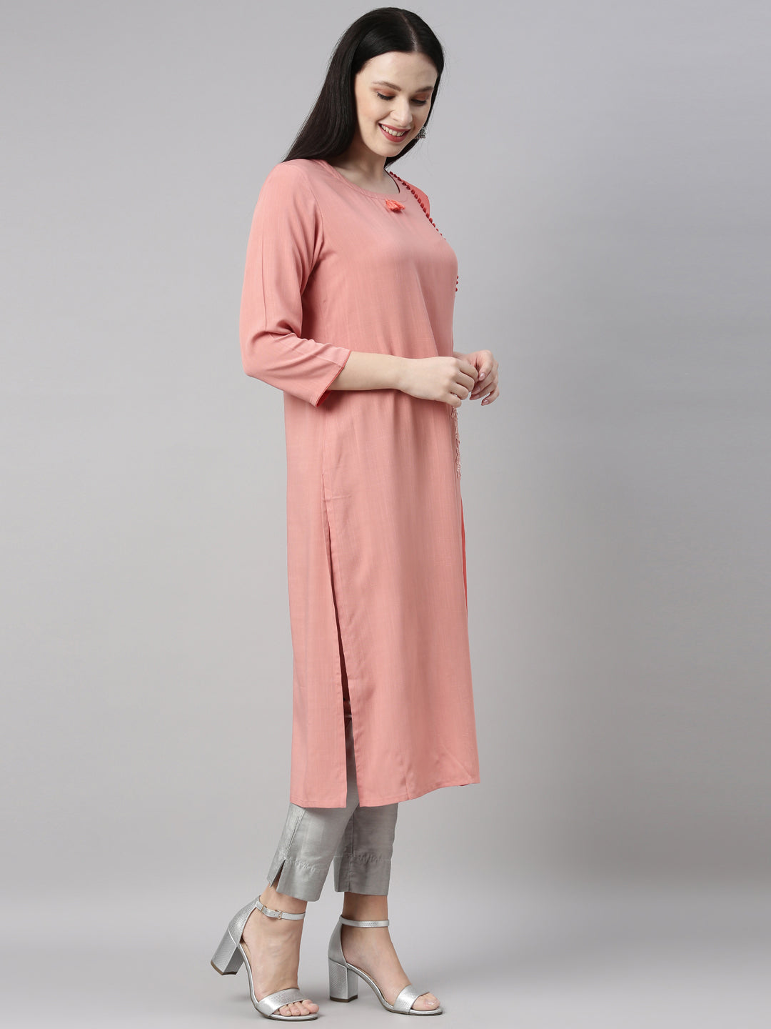 Neeru's Peach Color Slub Riyon Fabric Kurta