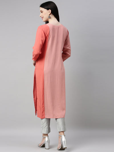 Neeru's Peach Color Slub Riyon Fabric Kurta