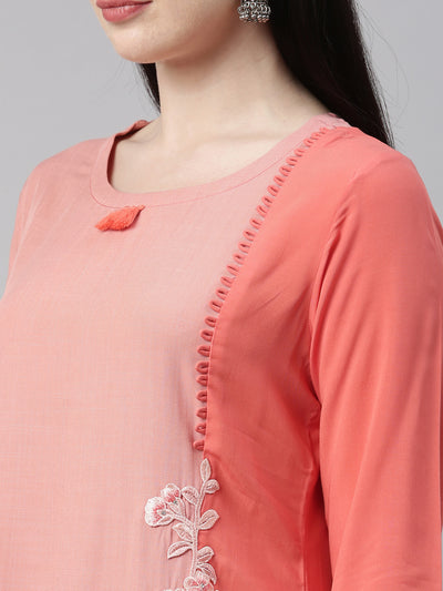 Neeru's Peach Color Slub Riyon Fabric Kurta