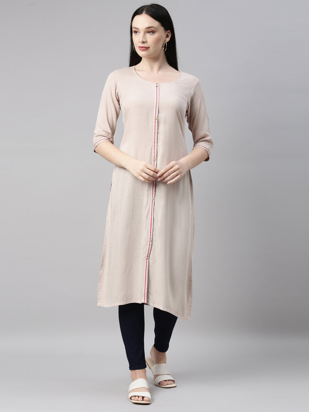 Neeru's L Beige Color Undefined Fabric Kurta