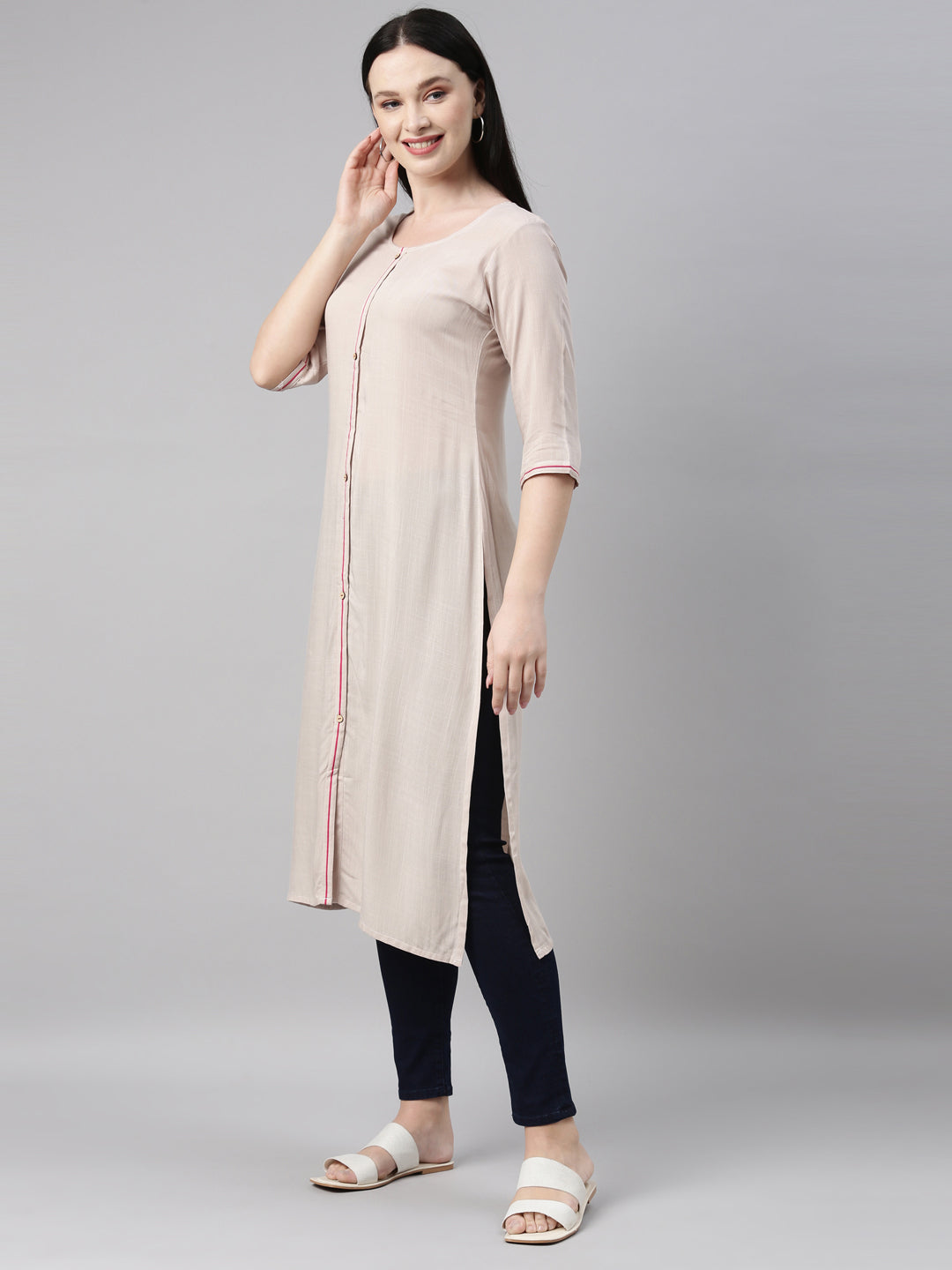 Neeru's L Beige Color Undefined Fabric Kurta