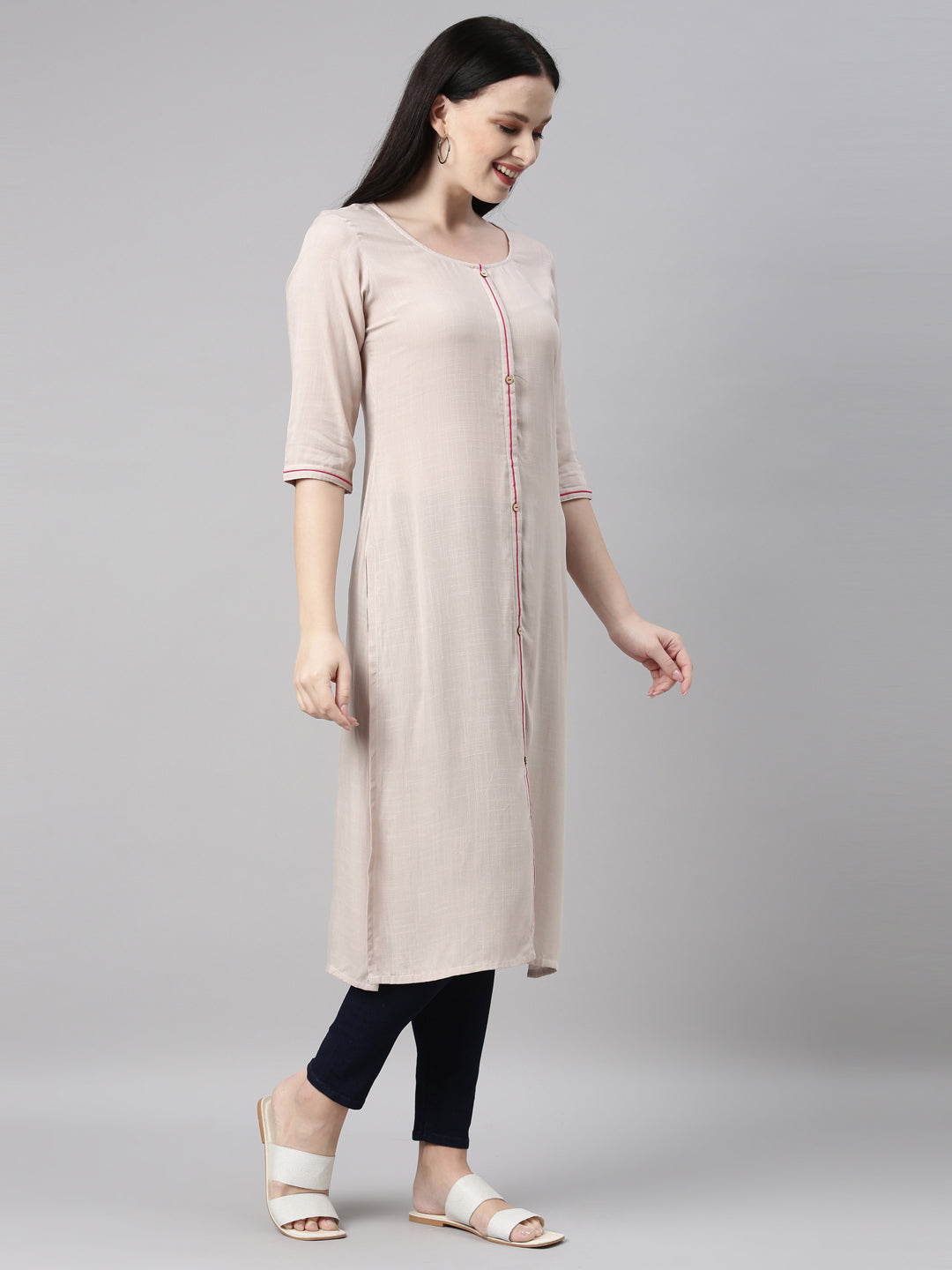 Neeru's L Beige Color Undefined Fabric Kurta