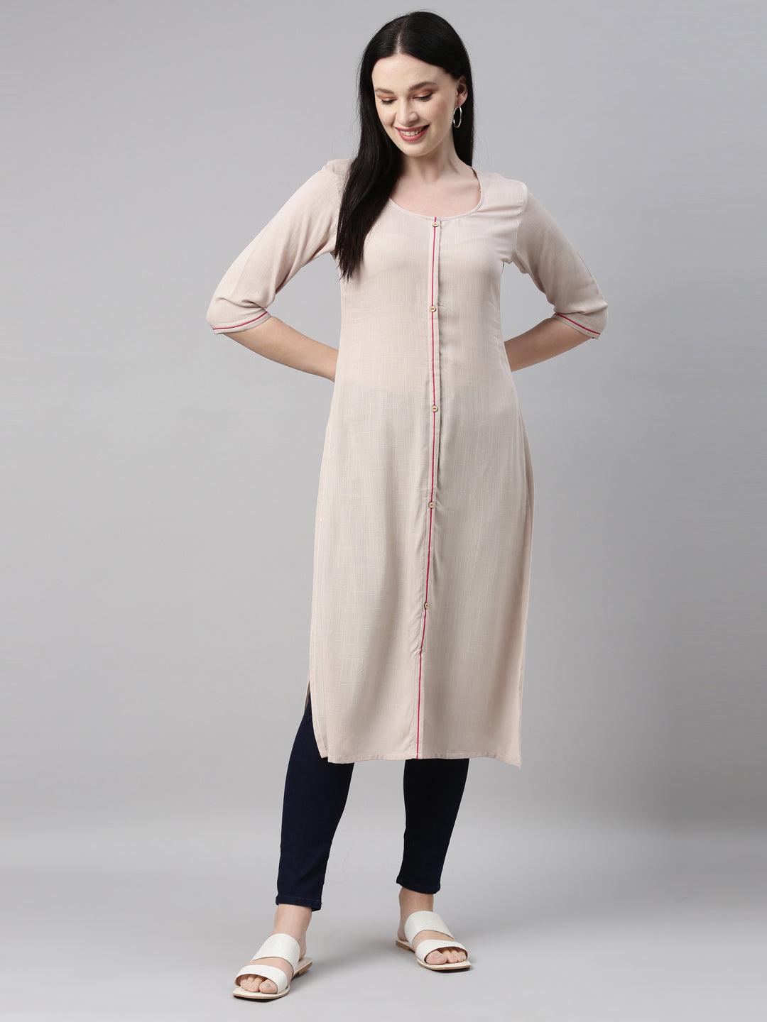 Neeru's L Beige Color Undefined Fabric Kurta