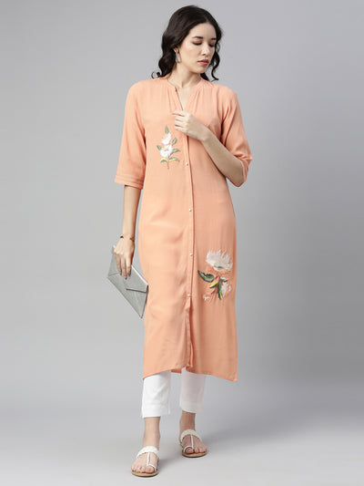 Neeru's Peach Color Chiffon Fabric Kurta