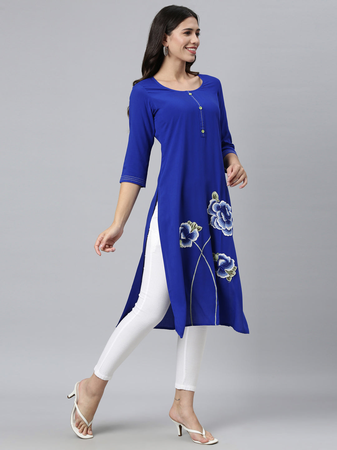 Neeru's Royal Blue Color Rayon Fabric Kurta