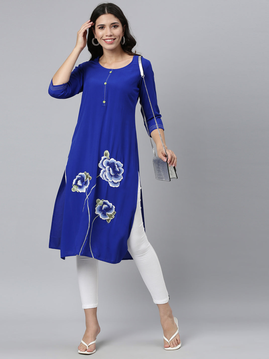 Neeru's Royal Blue Color Rayon Fabric Kurta