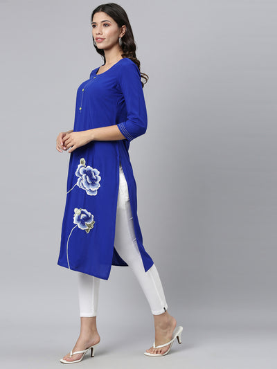 Neeru's Royal Blue Color Rayon Fabric Kurta