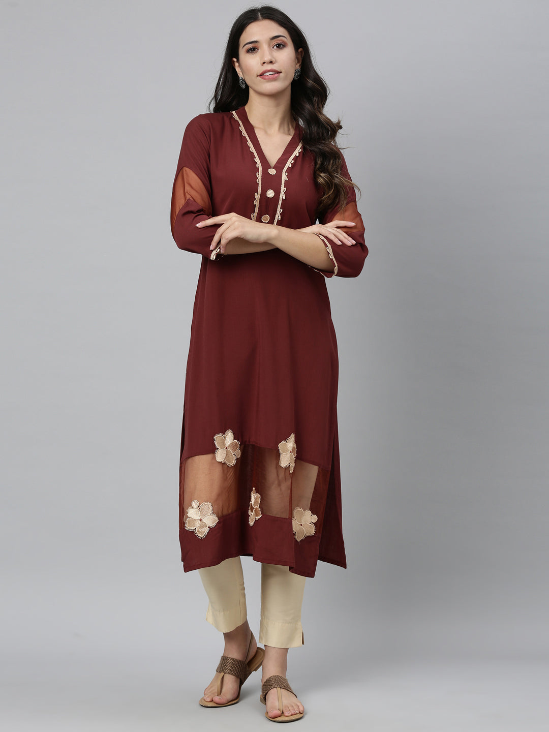 Neeru's Brown Color Slub Rayon Fabric Kurta