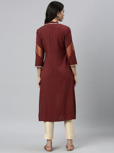 Neeru's Brown Color Slub Rayon Fabric Kurta