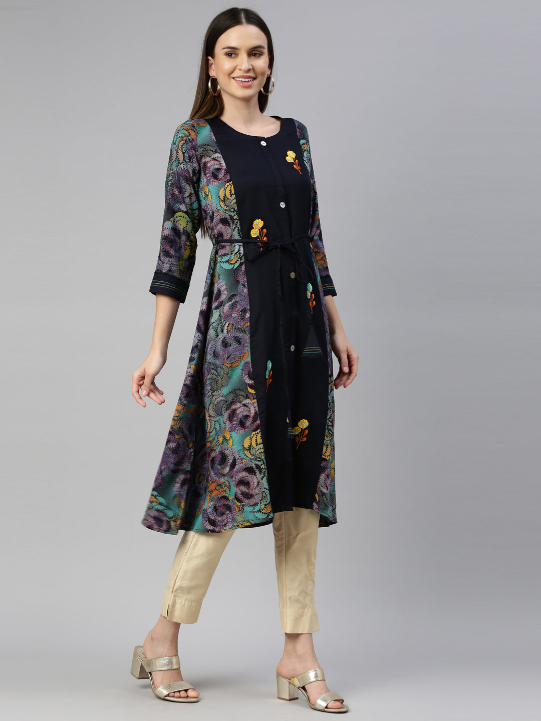 Neeru's Navy Blue Color Rayon Fabric Kurta