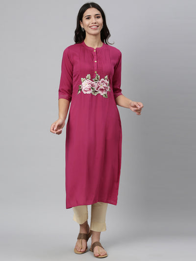 Neeru's Rani Pink Color Rayon Fabric Kurta