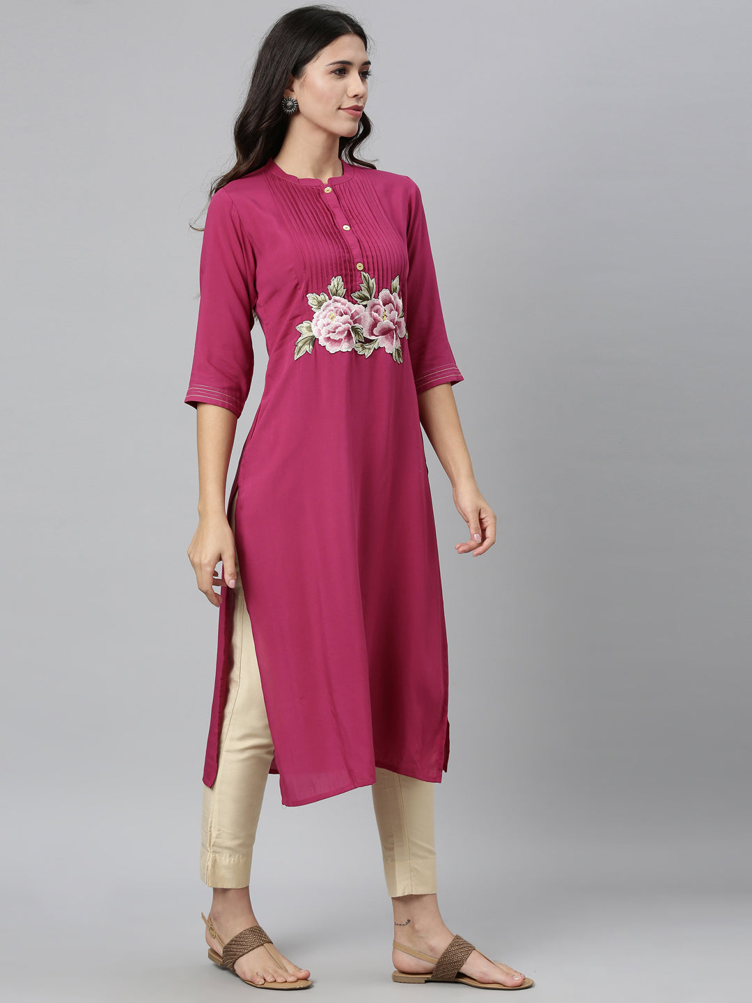 Neeru's Rani Pink Color Rayon Fabric Kurta