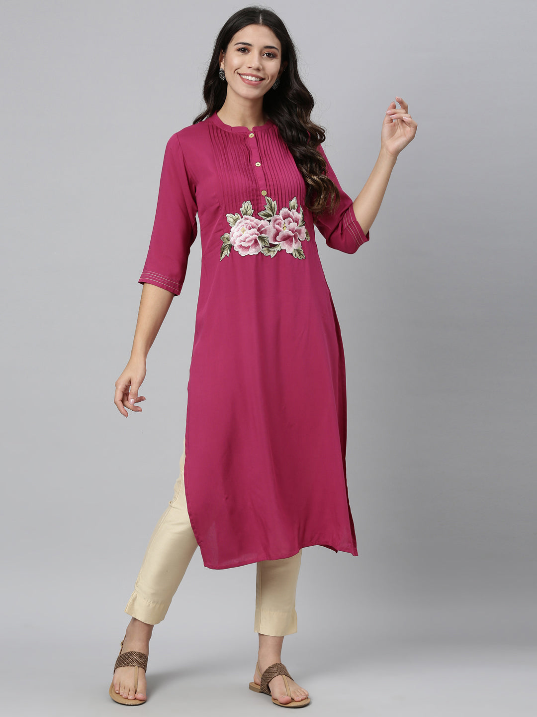 Neeru's Rani Pink Color Rayon Fabric Kurta