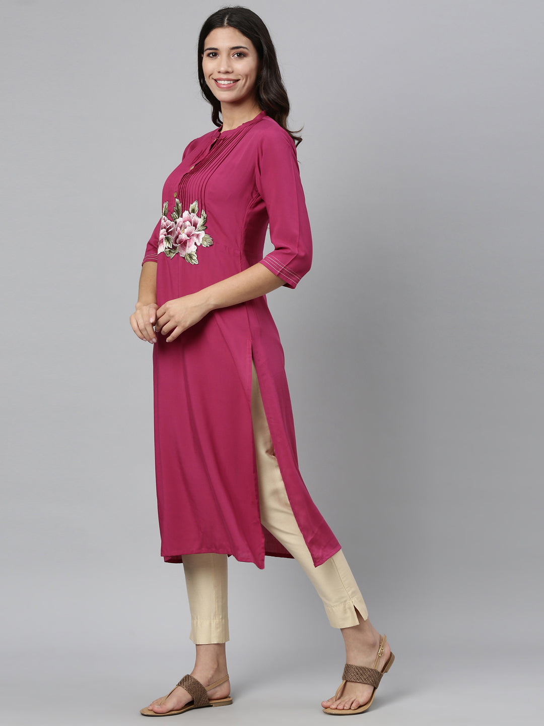 Neeru's Rani Pink Color Rayon Fabric Kurta