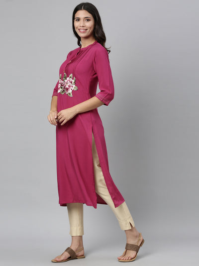 Neeru's Rani Pink Color Rayon Fabric Kurta