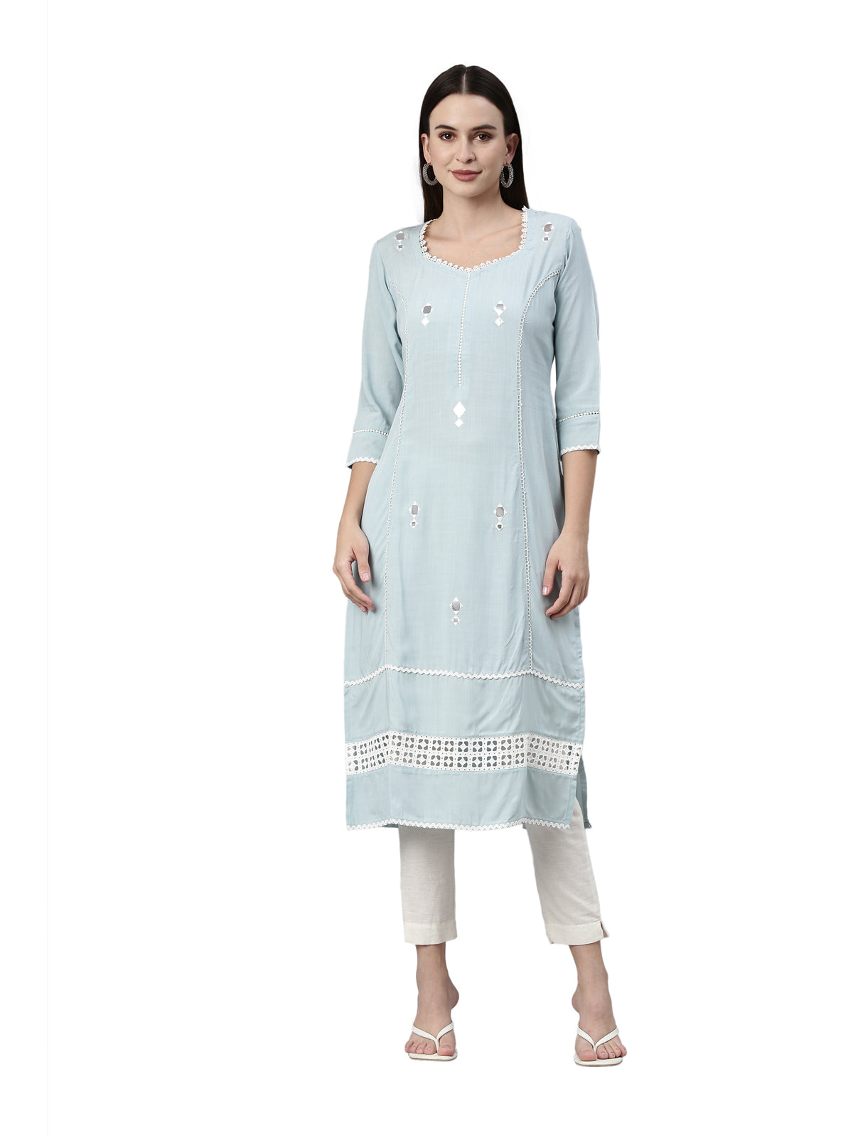 Neeru's Aqua Color Rayon Fabric Kurta