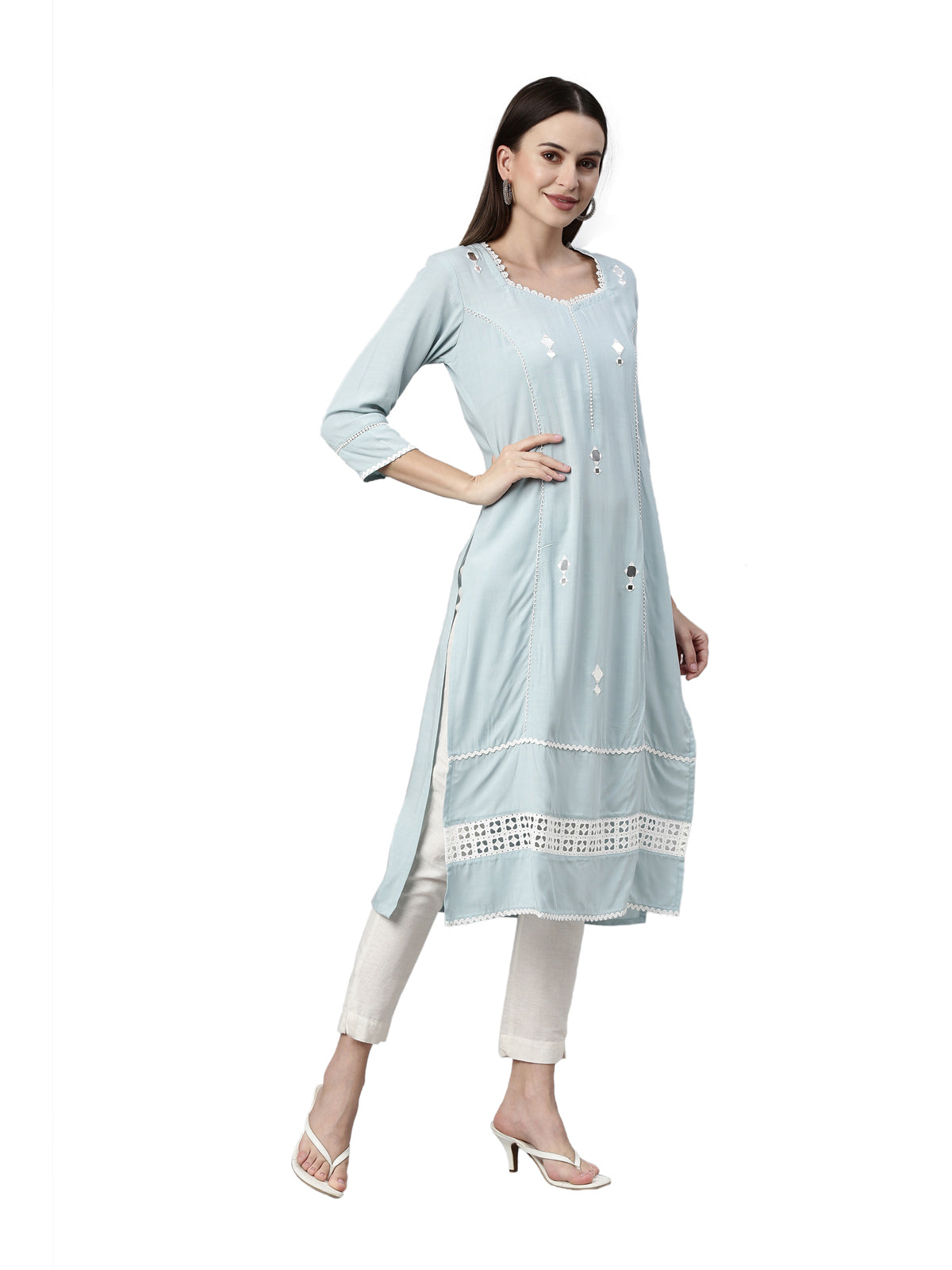 Neeru's Aqua Color Rayon Fabric Kurta