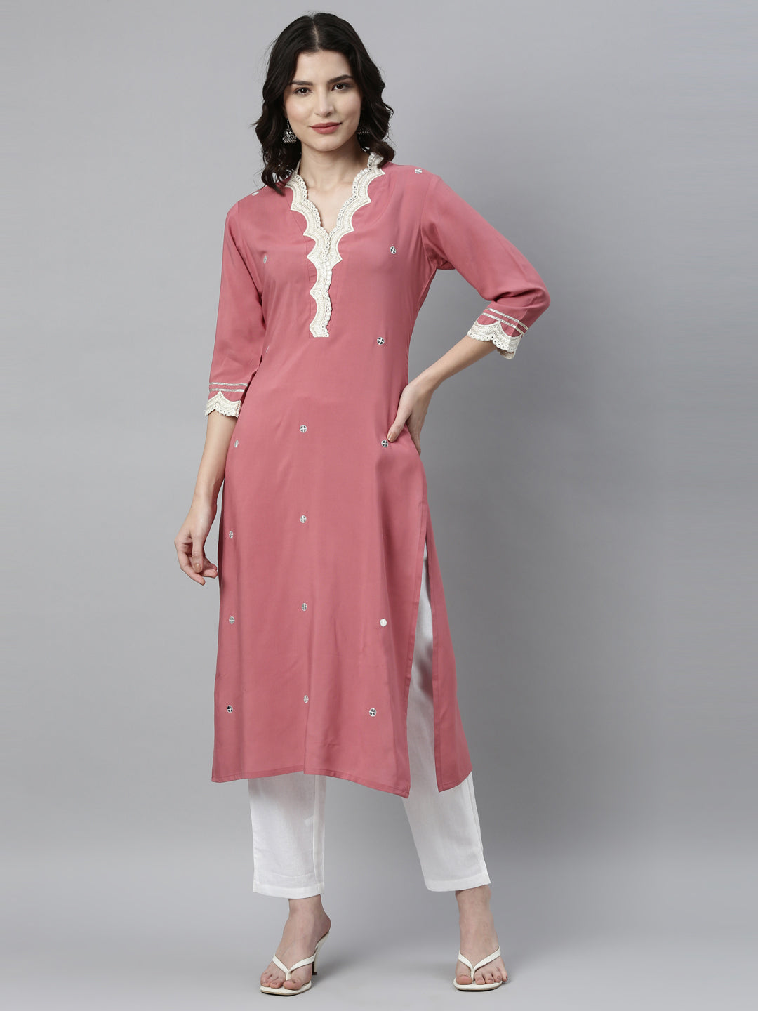 Neeru's Onion Color Rayon Fabric Kurta