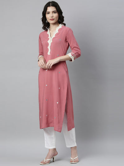 Neeru's Onion Color Rayon Fabric Kurta