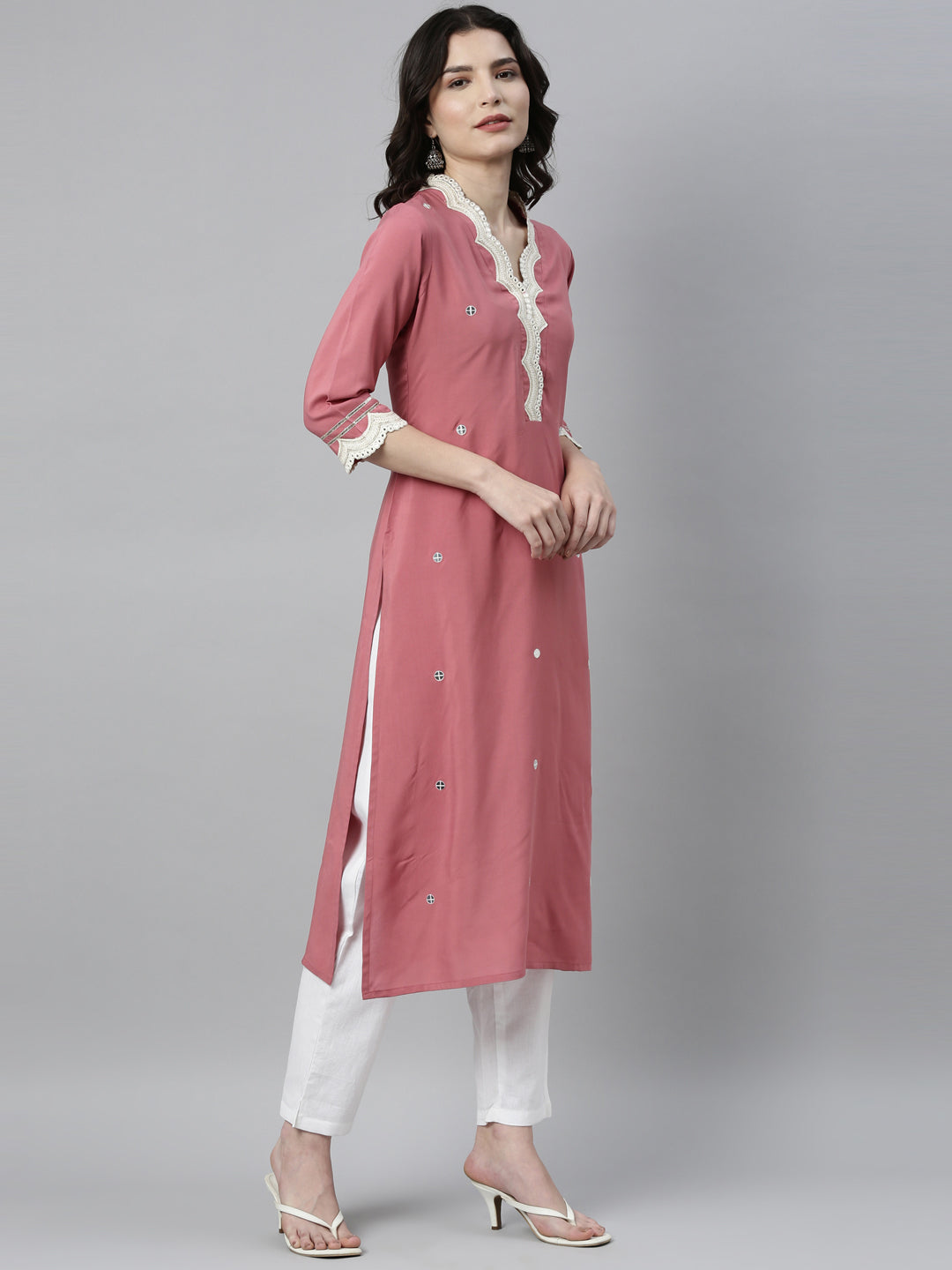 Neeru's Onion Color Rayon Fabric Kurta