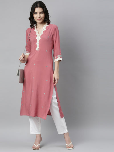 Neeru's Onion Color Rayon Fabric Kurta