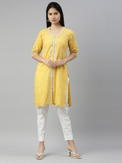 Neeru's Yellow Color Cotton Fabric Kurta