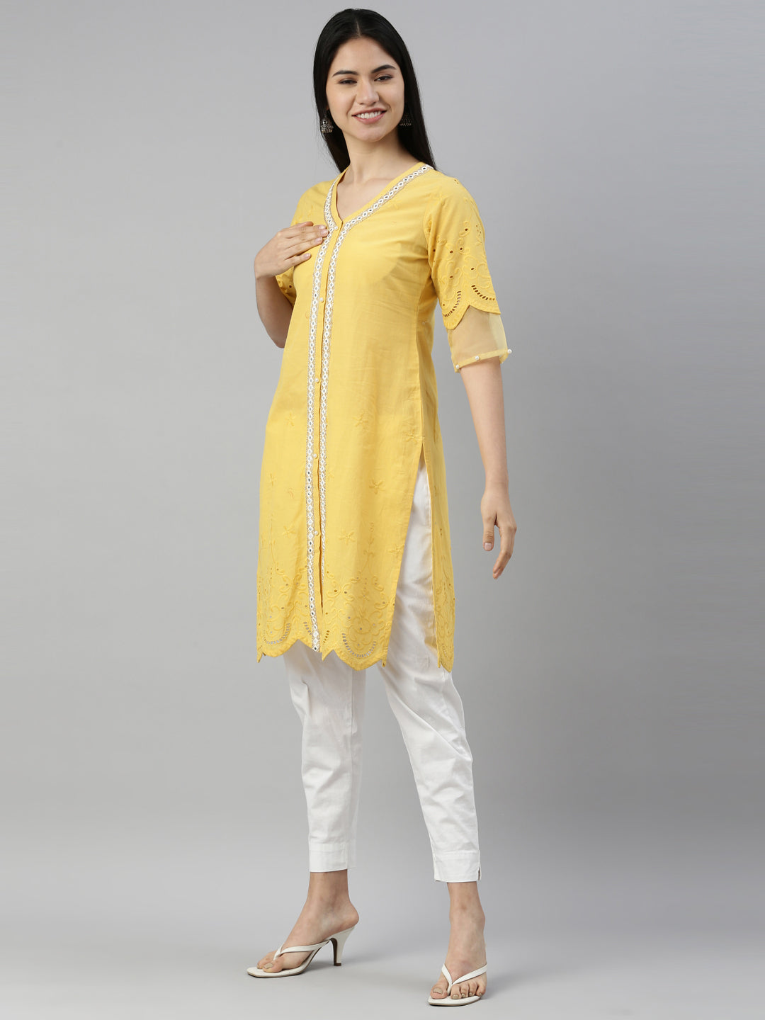 Neeru's Yellow Color Cotton Fabric Kurta