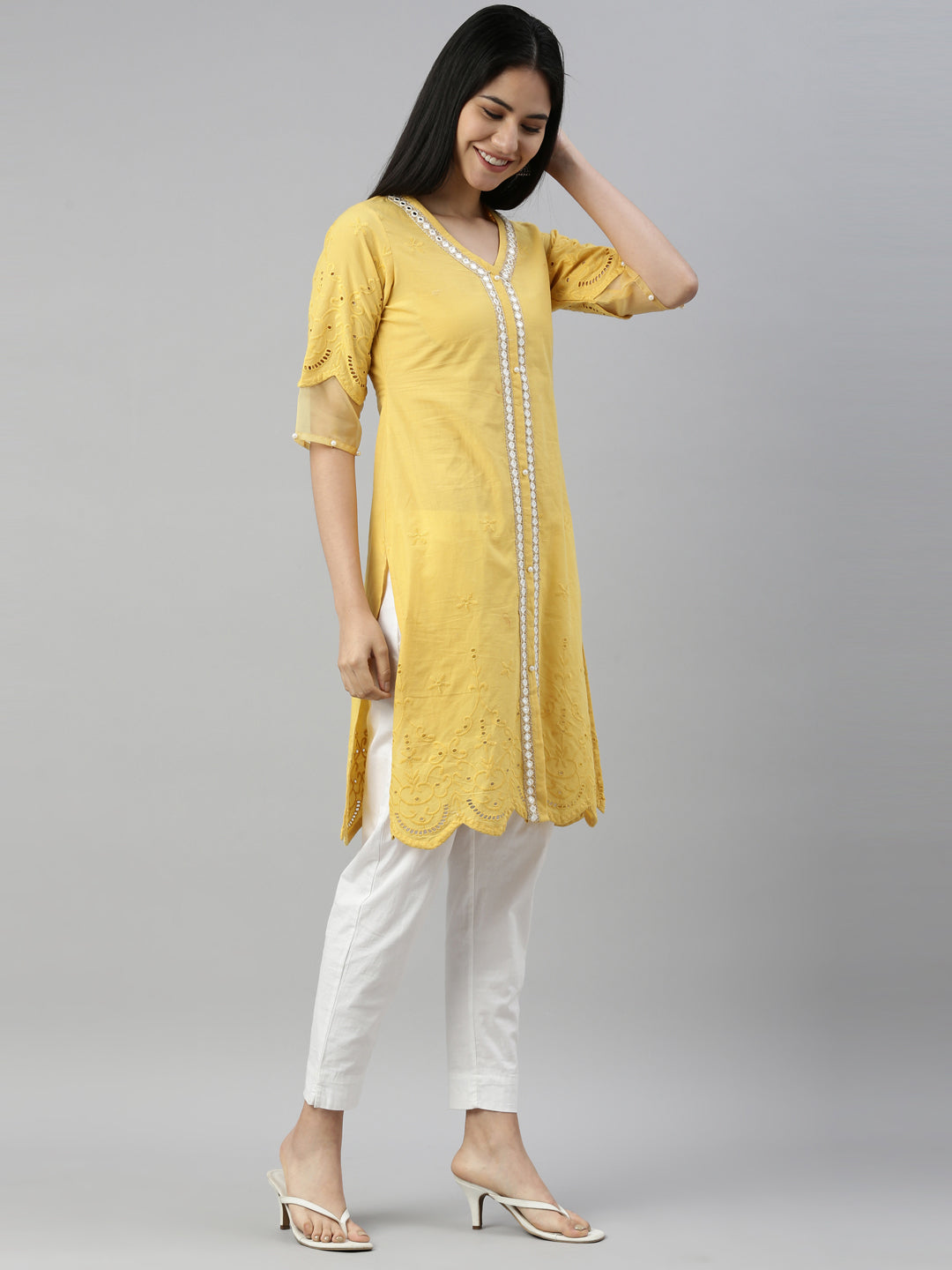 Neeru's Yellow Color Cotton Fabric Kurta