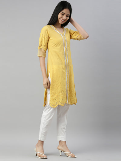 Neeru's Yellow Color Cotton Fabric Kurta