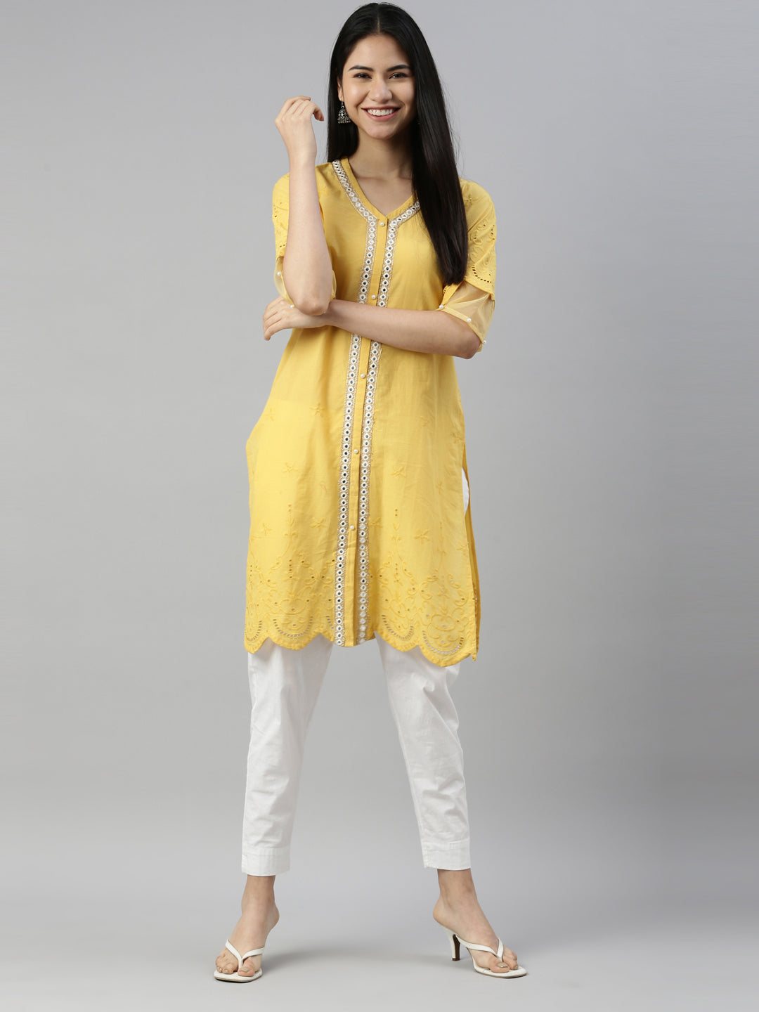 Neeru's Yellow Color Cotton Fabric Kurta