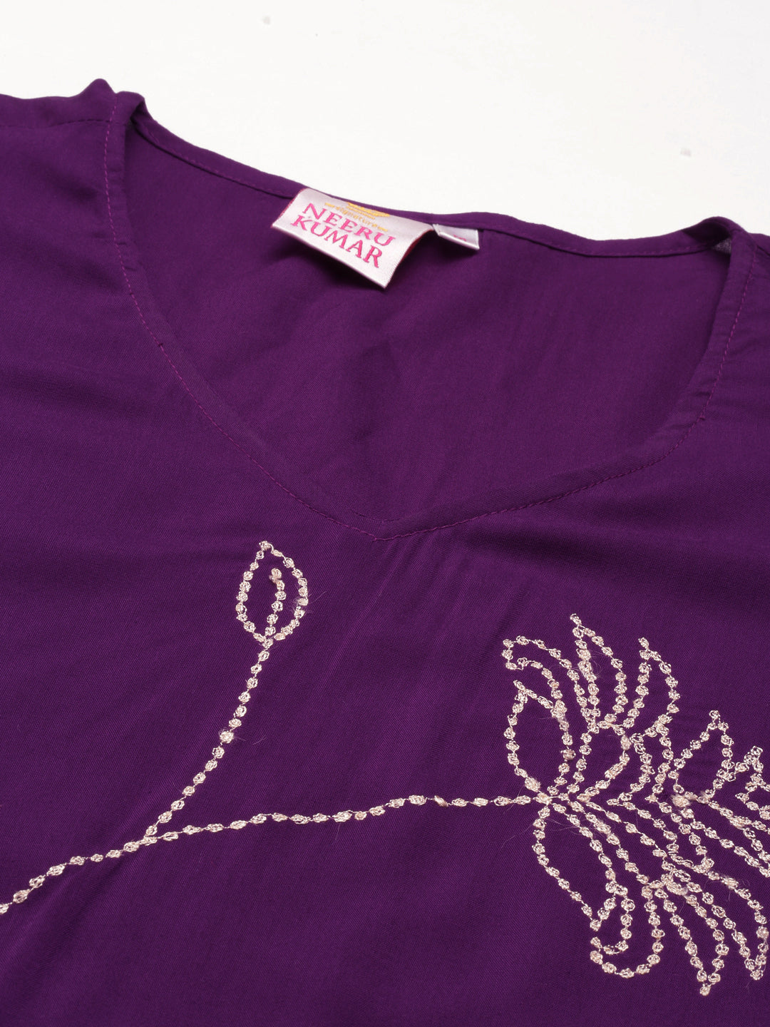 Neeru's Purple Curved Solid Cotton Silk Kurtas